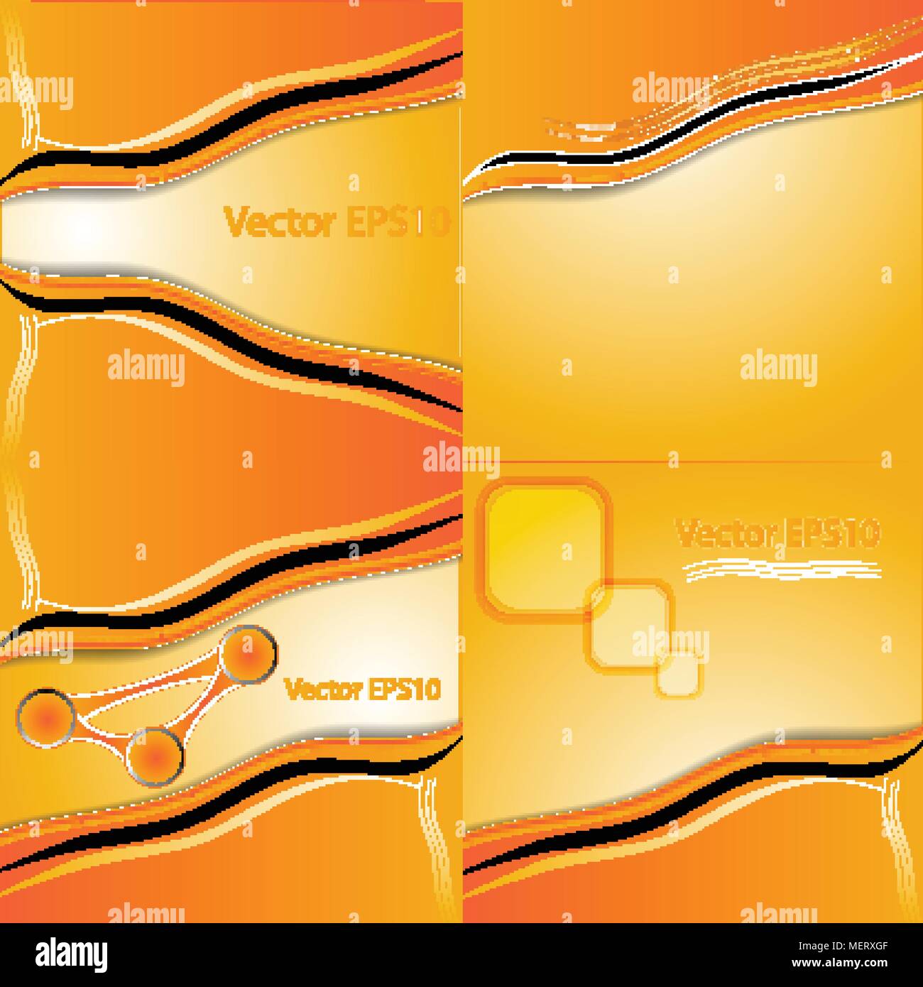Set of orange and yellow abstract art water colour hand paint ...