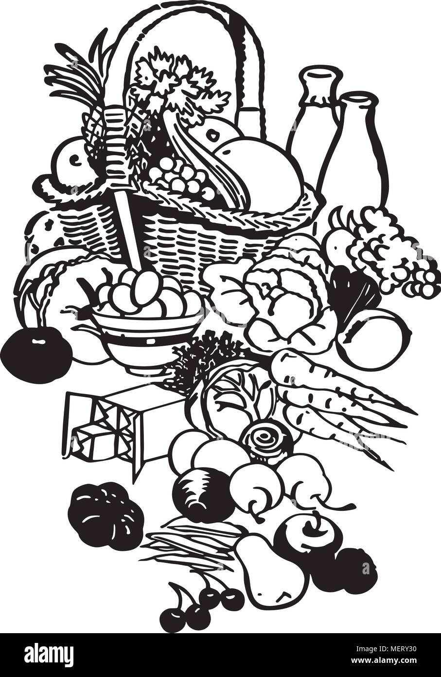 Food Basket - Retro Clipart Illustration Stock Vector