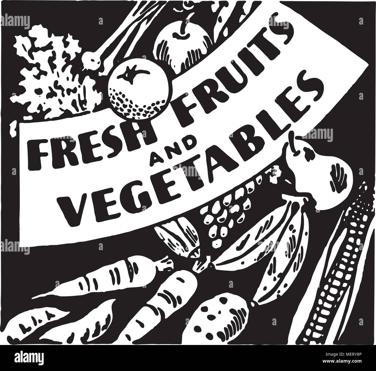 Fresh Fruits And Vegetables Retro Ad Art Banner Stock Vector Image & Art Alamy