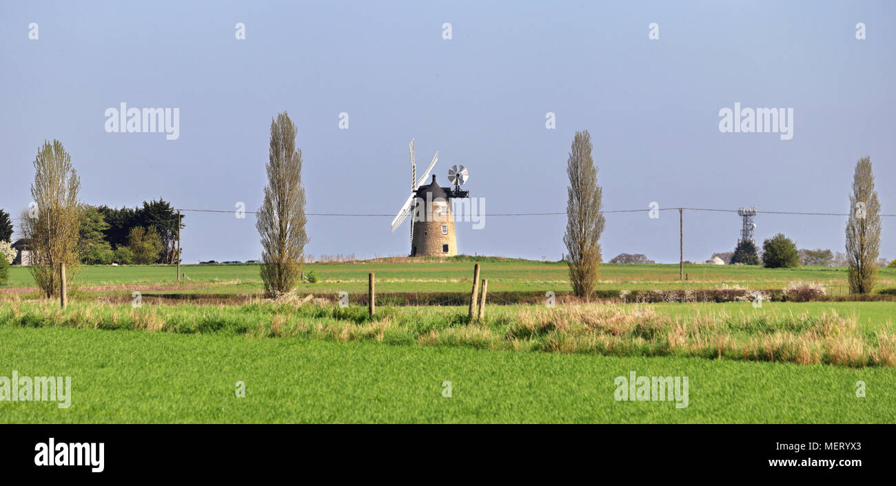 Windmill in an English Rural Landscape Stock Photo