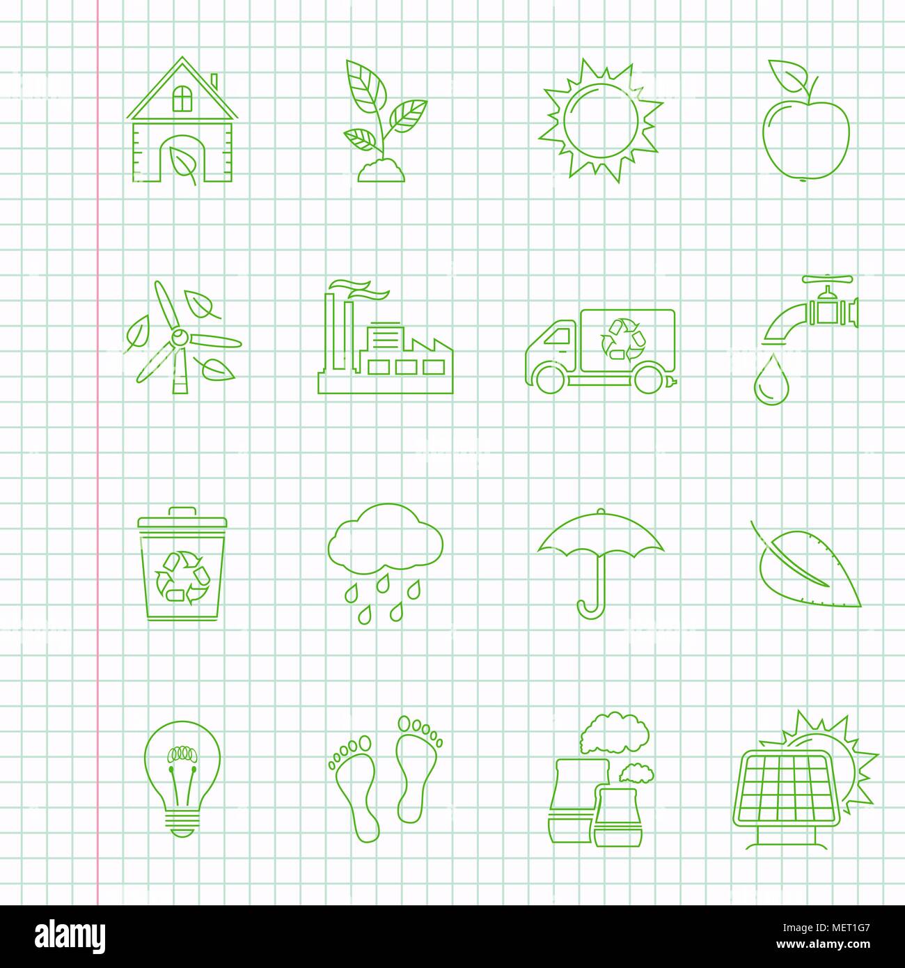 Environment icons, thin line style, flat design Stock Vector