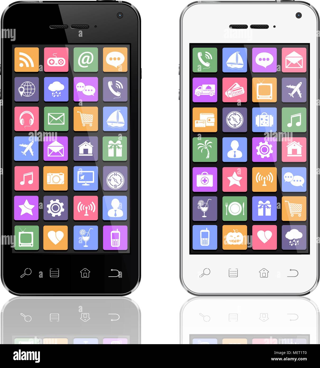 Black and white smartphones with apps icons Stock Vector Image & Art