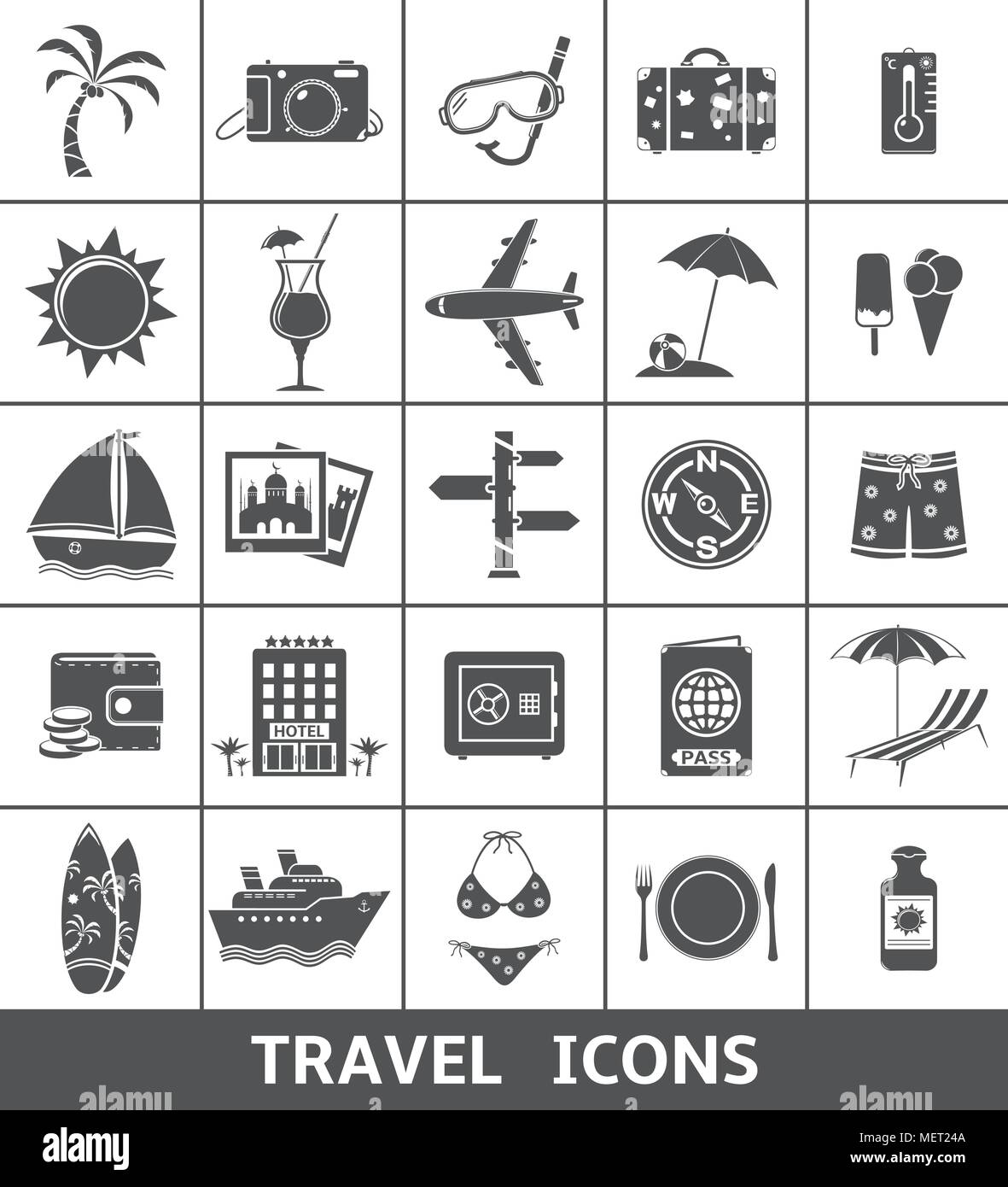 Travel and tourism icons set Stock Vector