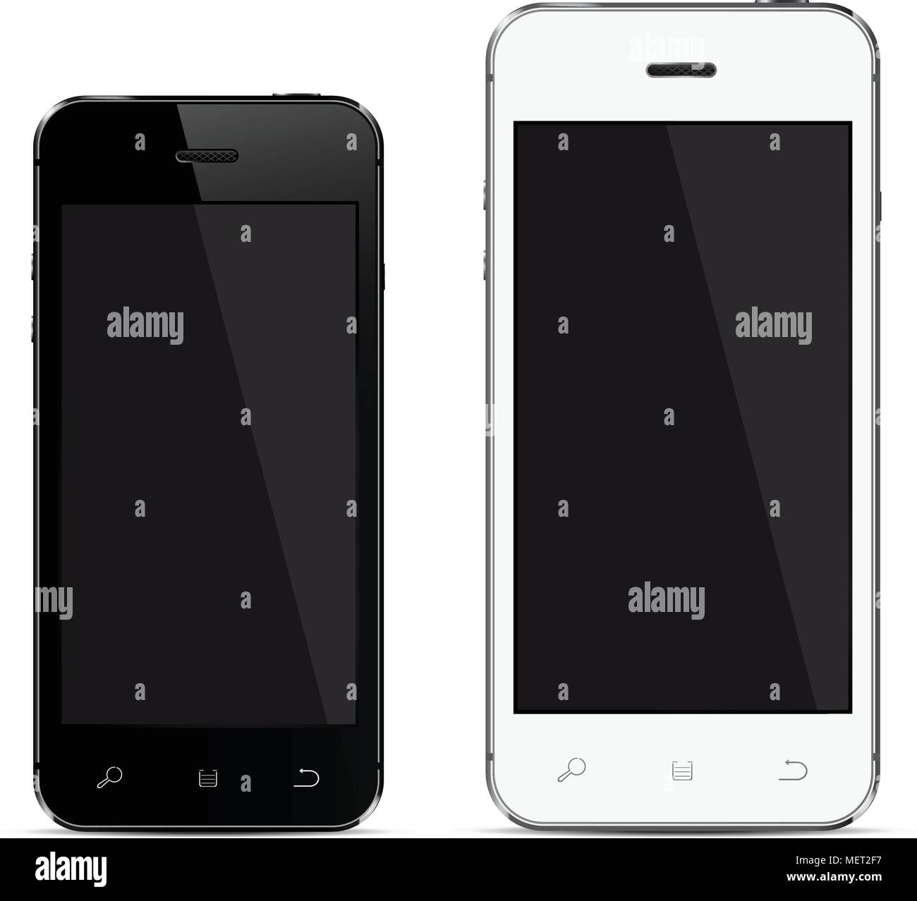 Realistic mobile phones with blank screen isolated on white background Stock Vector
