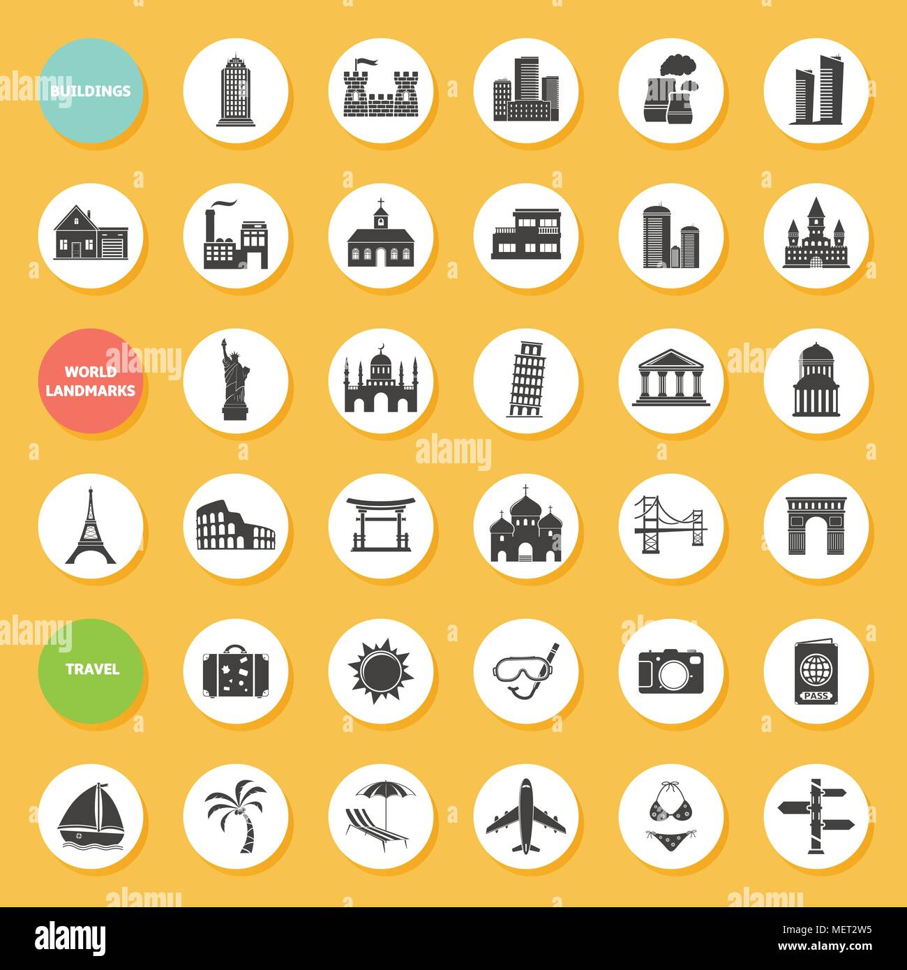 Buildings, world landmarks and travel icons Stock Vector Image & Art ...