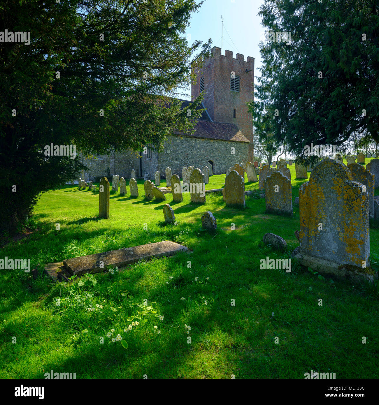 Afternoon spring sunshine on St Andrew's Church, Tichborne, Hampshire