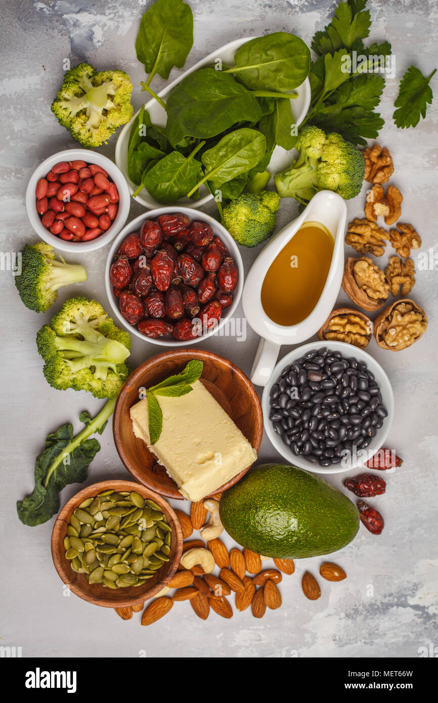 Healthy food nutrition dieting concept. Assortment of high vitamin E