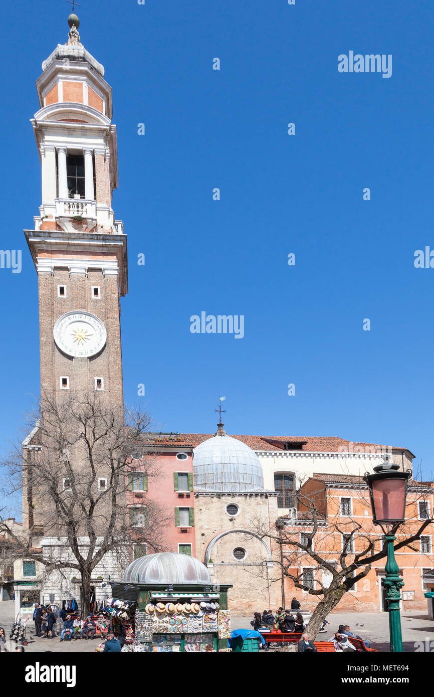 Chiesa dei Santi Apostoli, Campo dei Santi Apostoli, Cannaregio, Venice,  Veneto, Italy in early spring with its bell tower or campanile Stock Photo