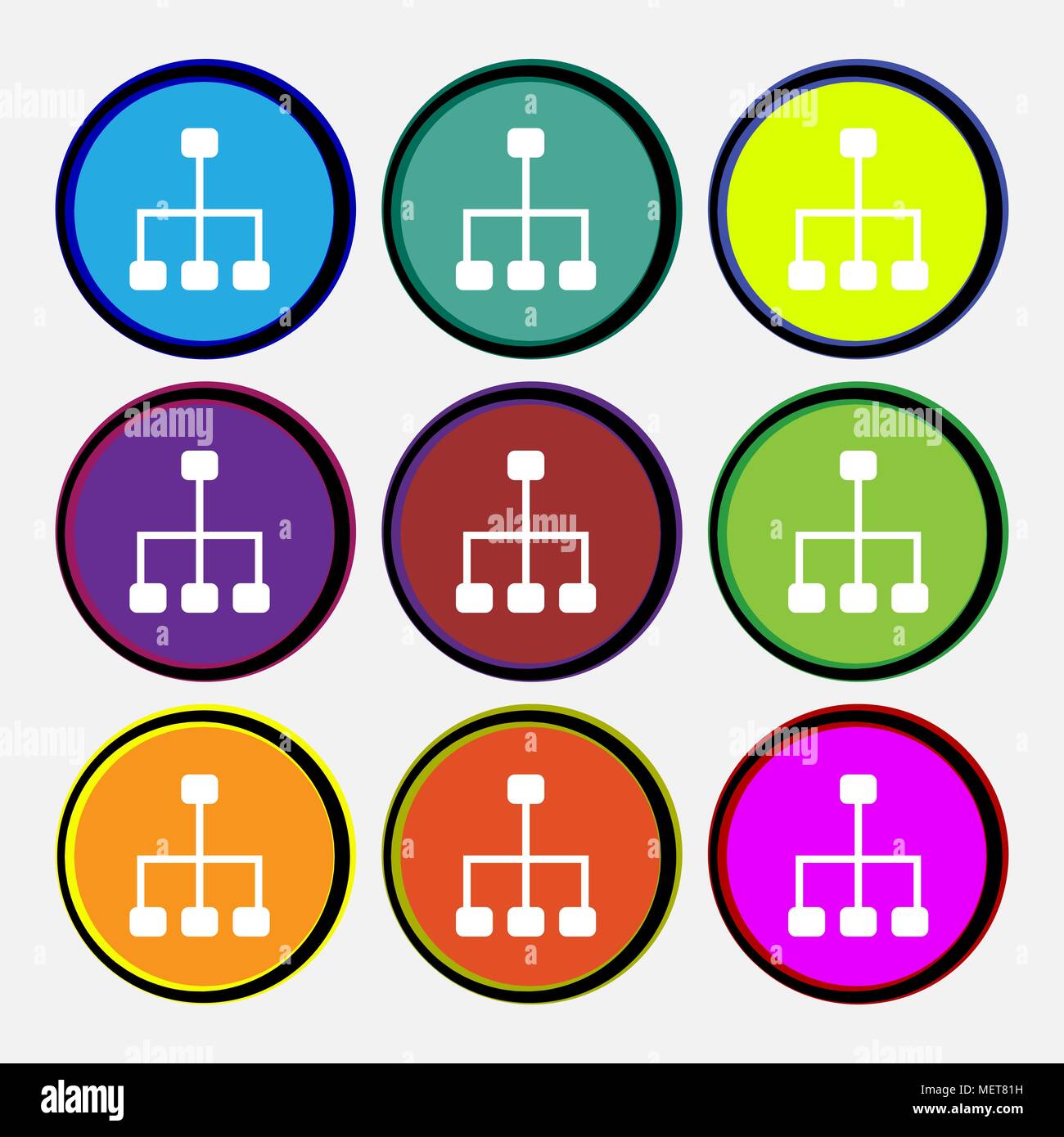 social network icon sign. Nine multi colored round buttons. Vector illustration Stock Vector