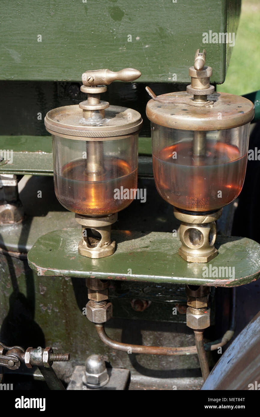 brass vintage engine oil reservoirs Stock Photo