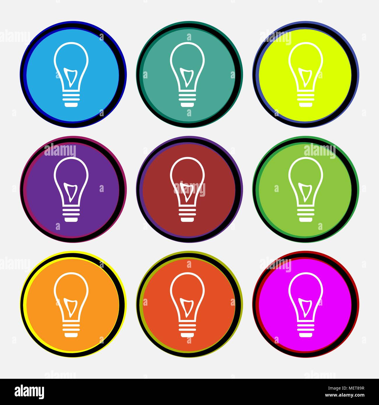Light bulb icon sign. Nine multi colored round buttons. Vector illustration Stock Vector