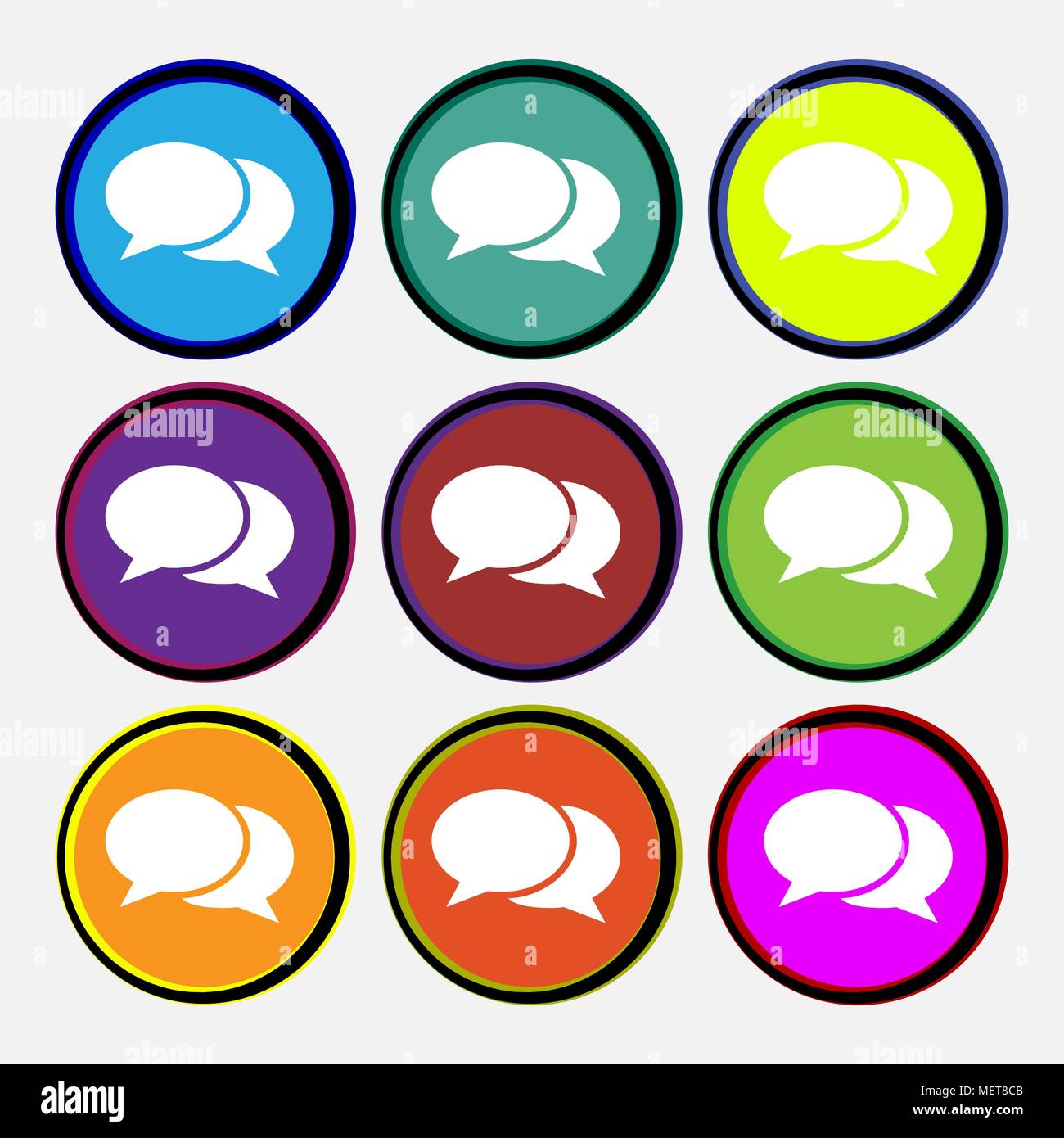 Speech bubbles icon sign. Nine multi colored round buttons. Vector illustration Stock Vector
