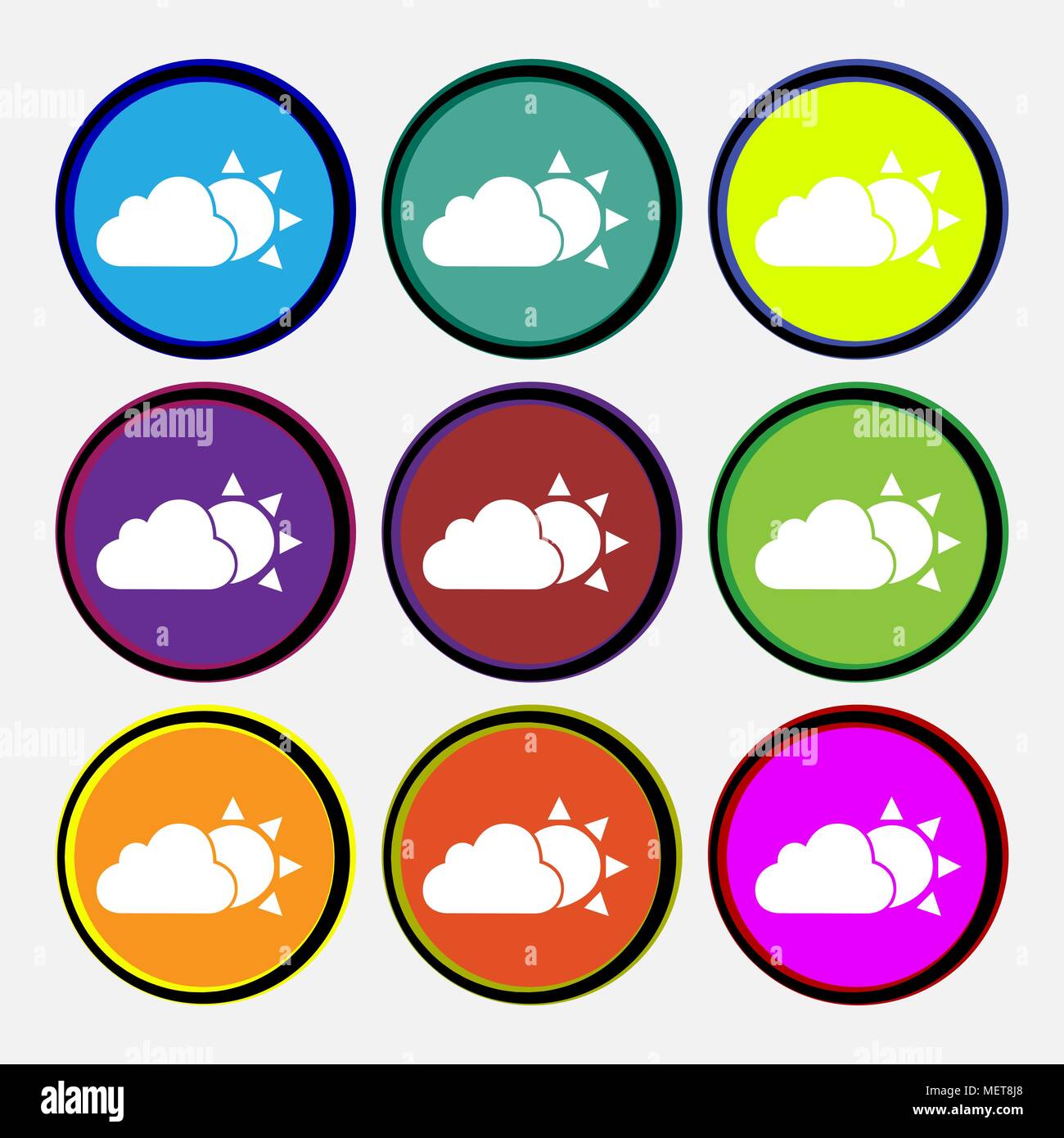 weather icon sign. Nine multi colored round buttons. Vector ...