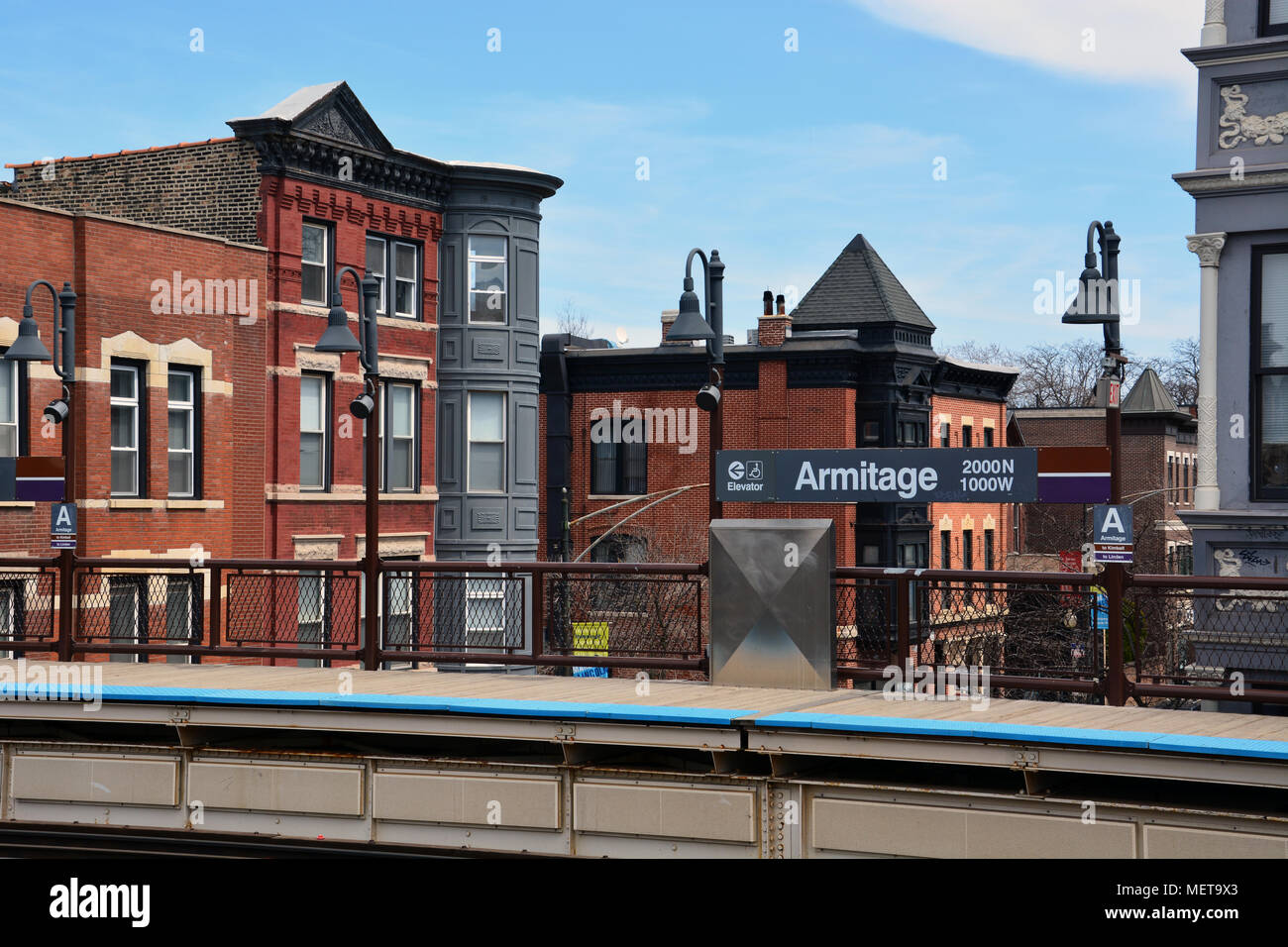 Turn of the Century buildings line the shopping district on Armitage Avenue at the L train