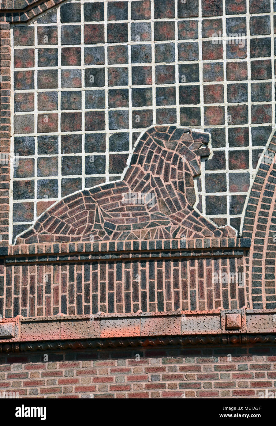 Ornate brickwork in the profile of a lion on the historic 1912 Kovler ...