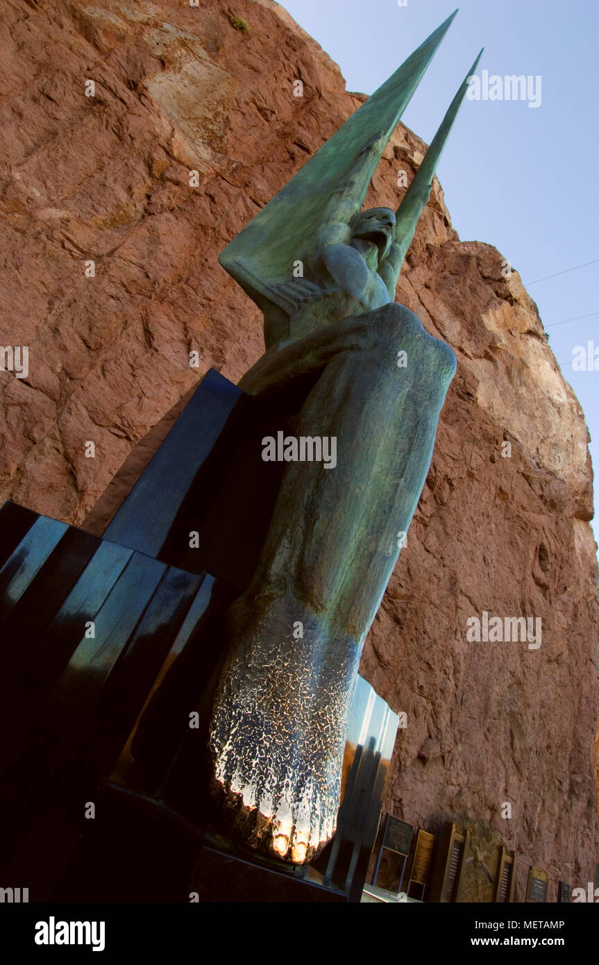One of two bronze Winged Figures of the Republic statues adorns the Hoover Dam. Stock Photo