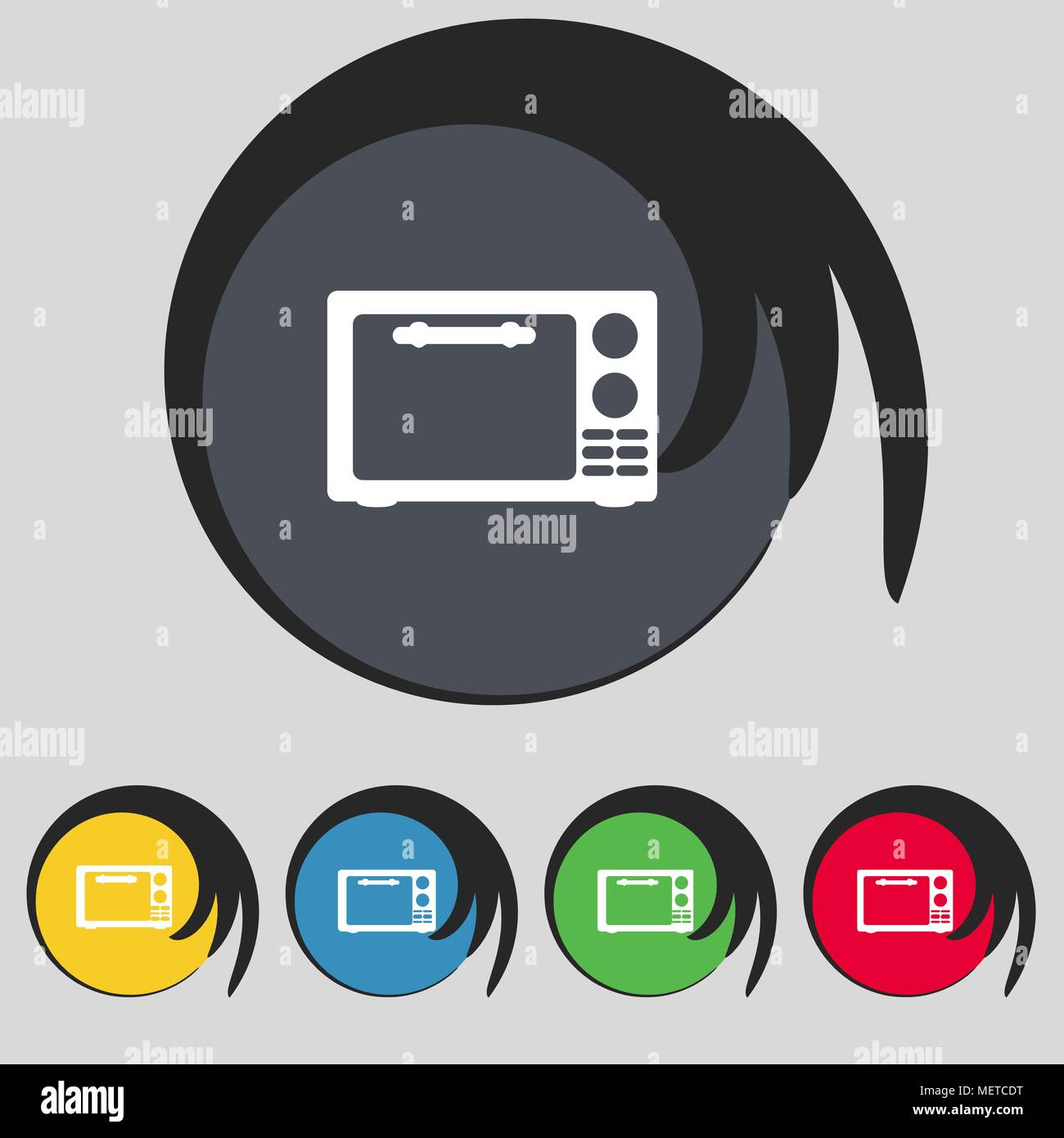 Microwave oven sign icon. Kitchen electric stove symbol. Set colourful