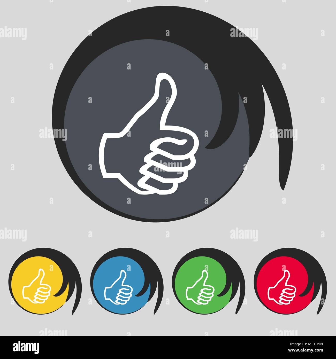 Like sign icon. Thumb up sign. Hand finger up. Set of colored buttons ...
