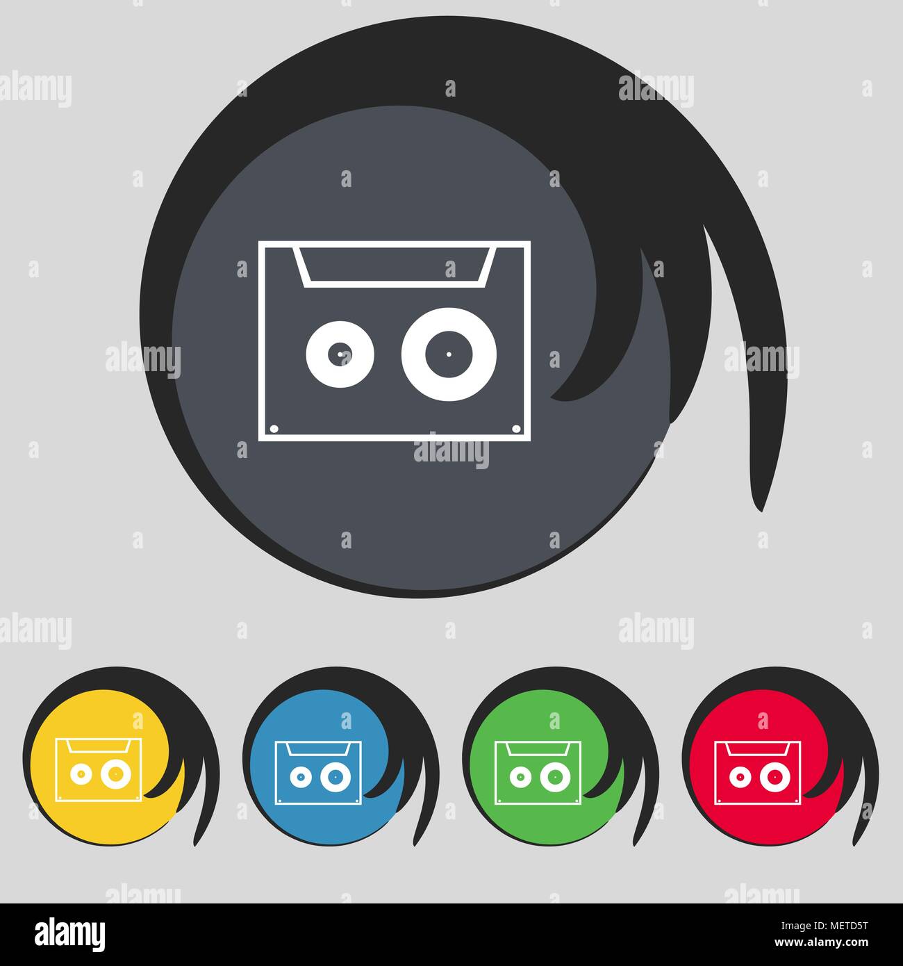 cassette sign icon. Audiocassette symbol. Set of colour buttons. Vector ...