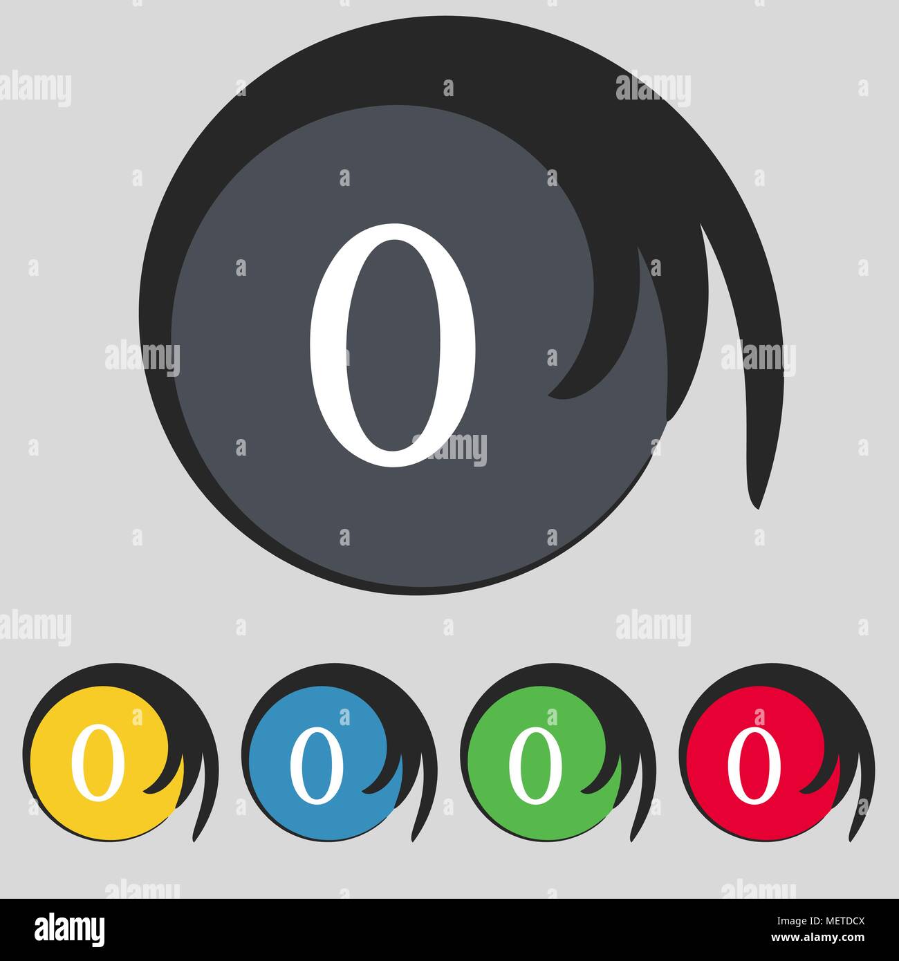 number zero icon sign. Set of coloured buttons. Vector illustration ...
