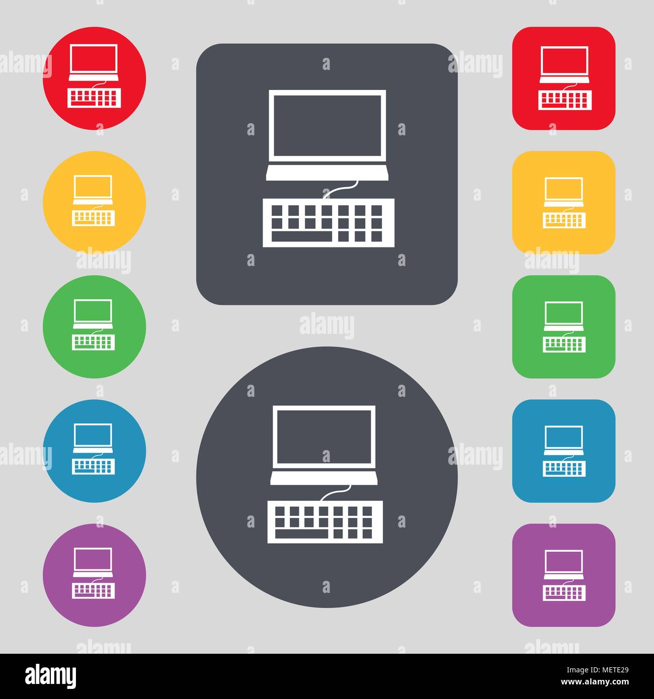 Computer monitor and keyboard Icon. Set colourful buttons. Vector ...