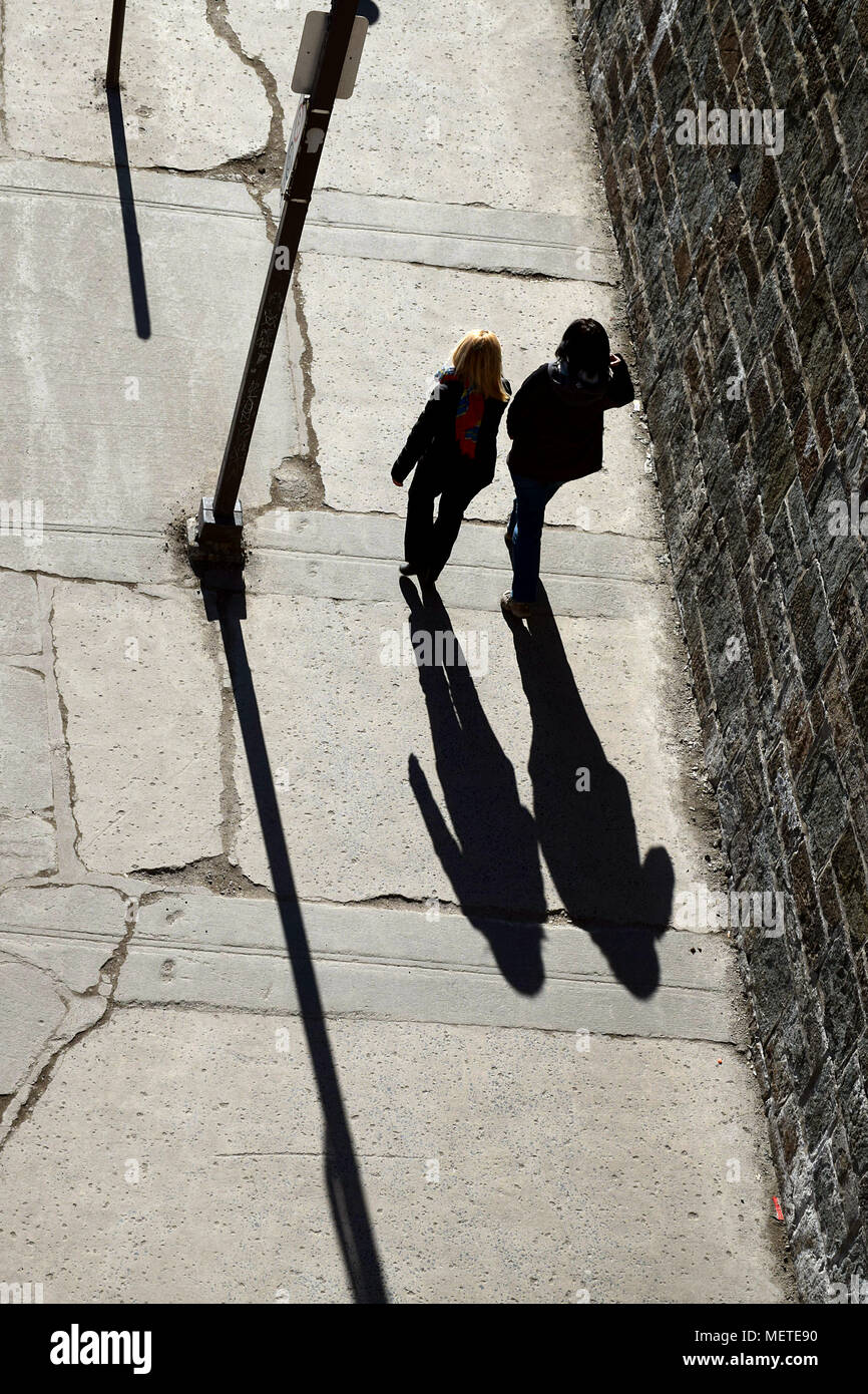 Walking in Place d'Youville in Old Quebec City on a sunny afternoon ...