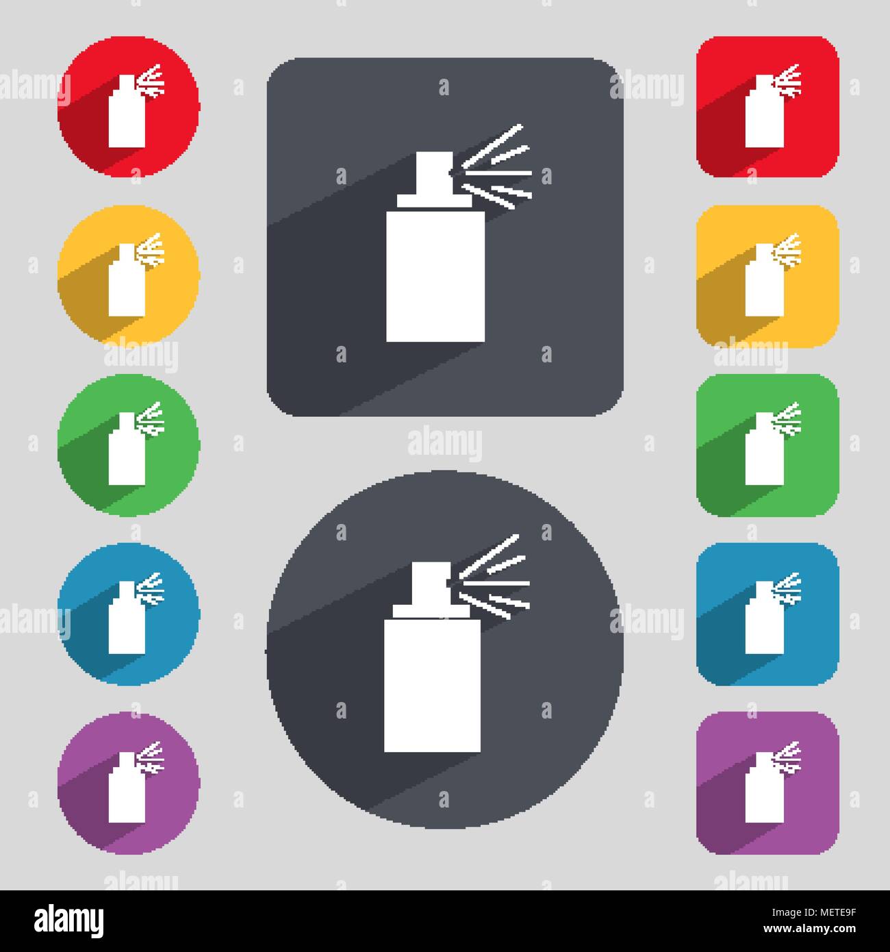 Graffiti spray can sign icon. Aerosol paint symbol. Set of colored