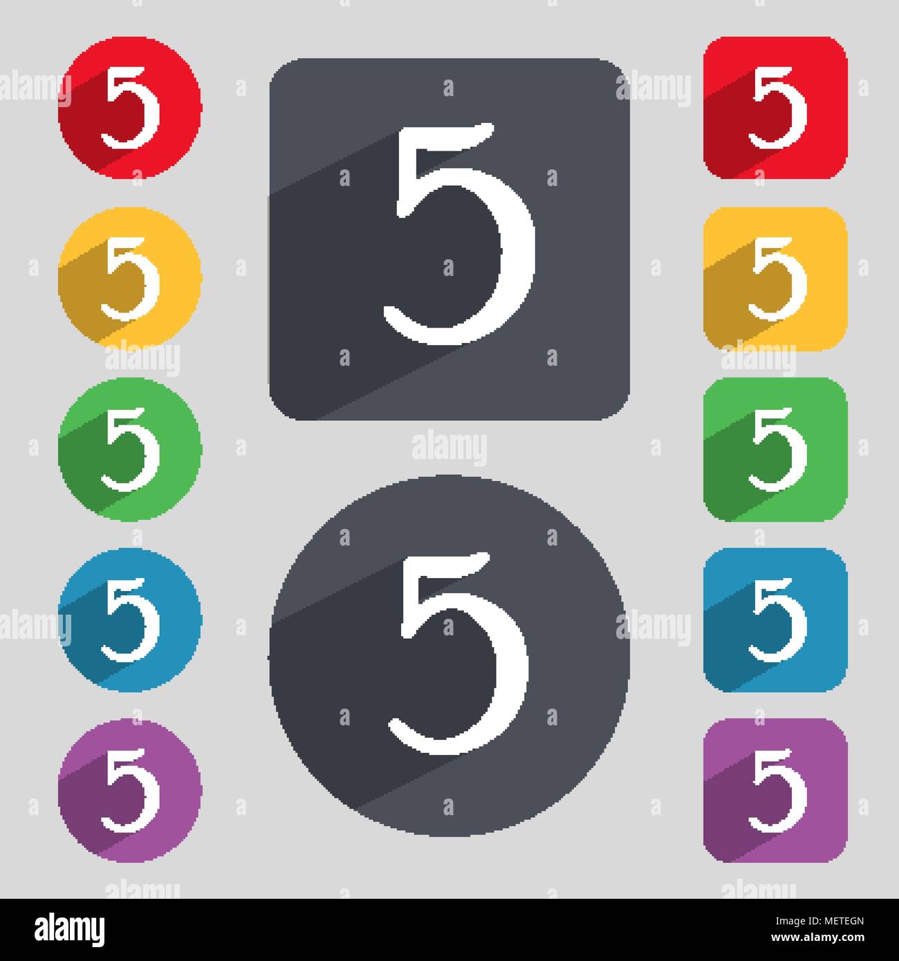 Number Five Icon Sign Set Of Coloured Buttons Vector Illustration 