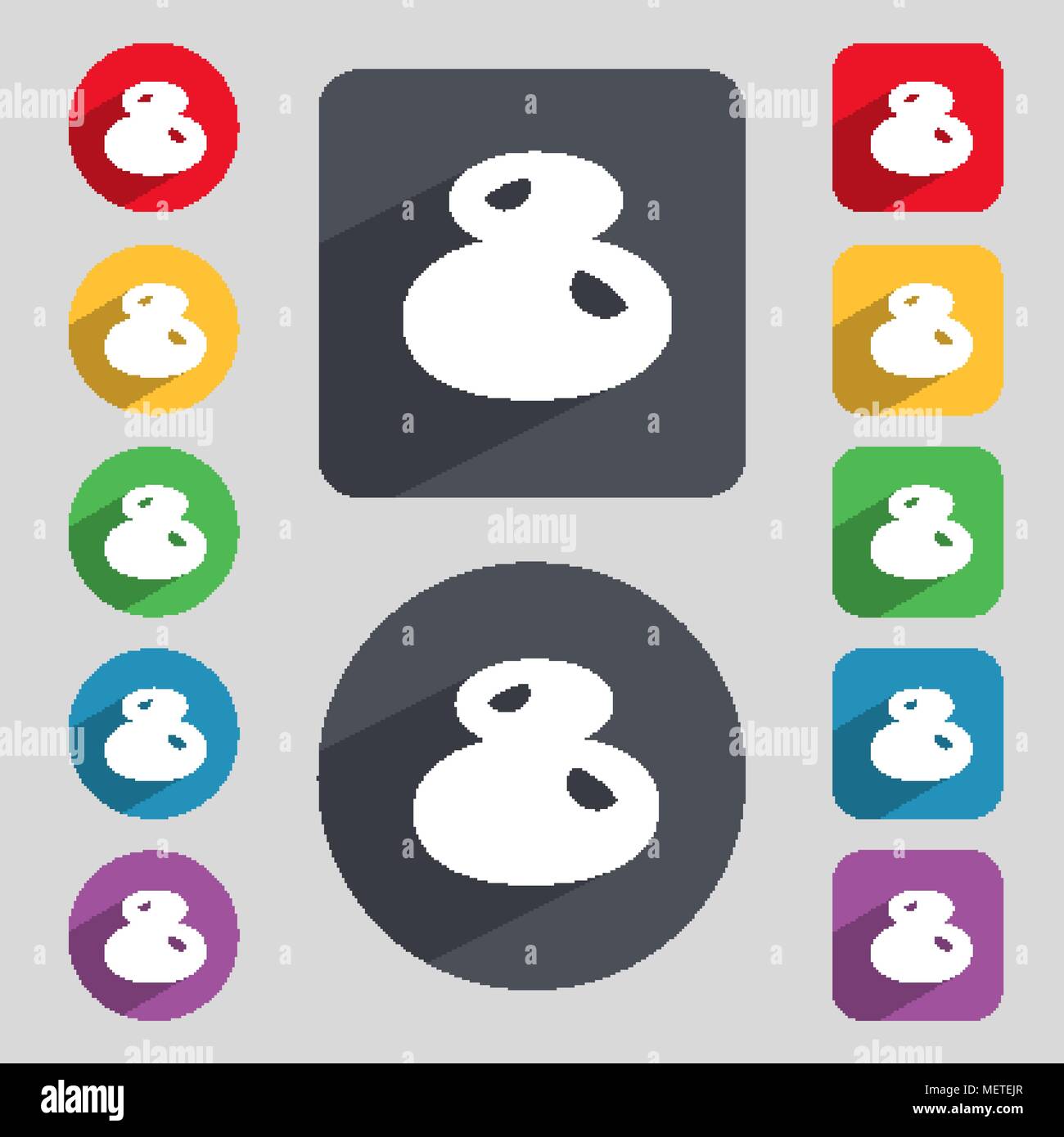 number Eight icon sign. Set of coloured buttons. Vector illustration ...