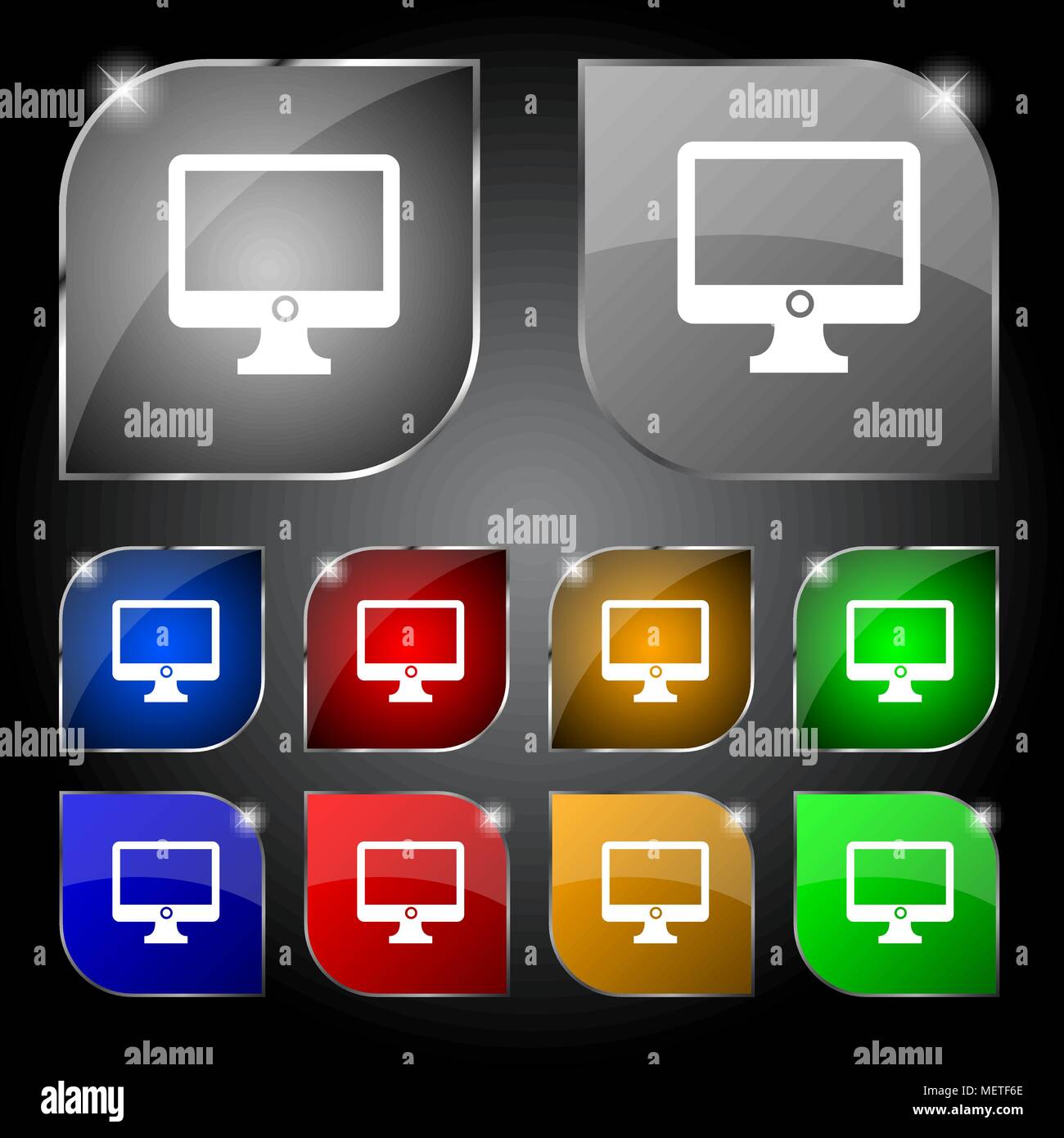 Computer widescreen monitor sign icon. Set colur buttons. Vector illustration Stock Vector Image