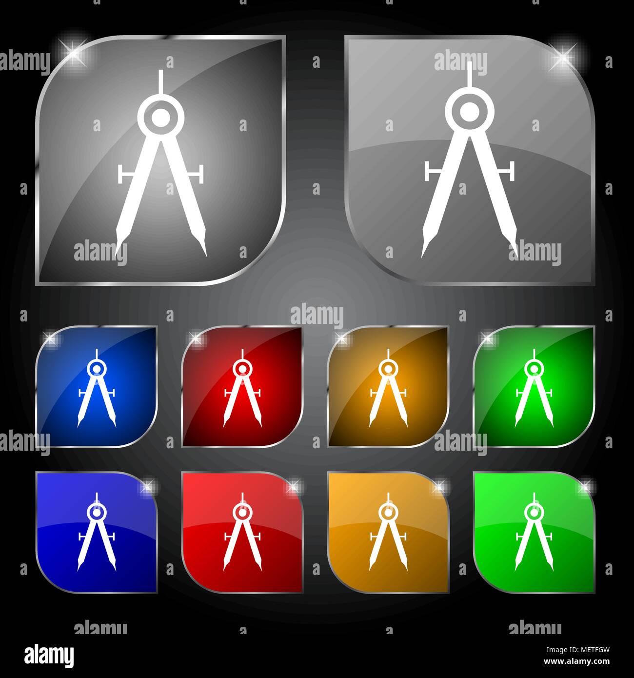 Mathematical Compass sign icon. Set of colored buttons. Vector ...