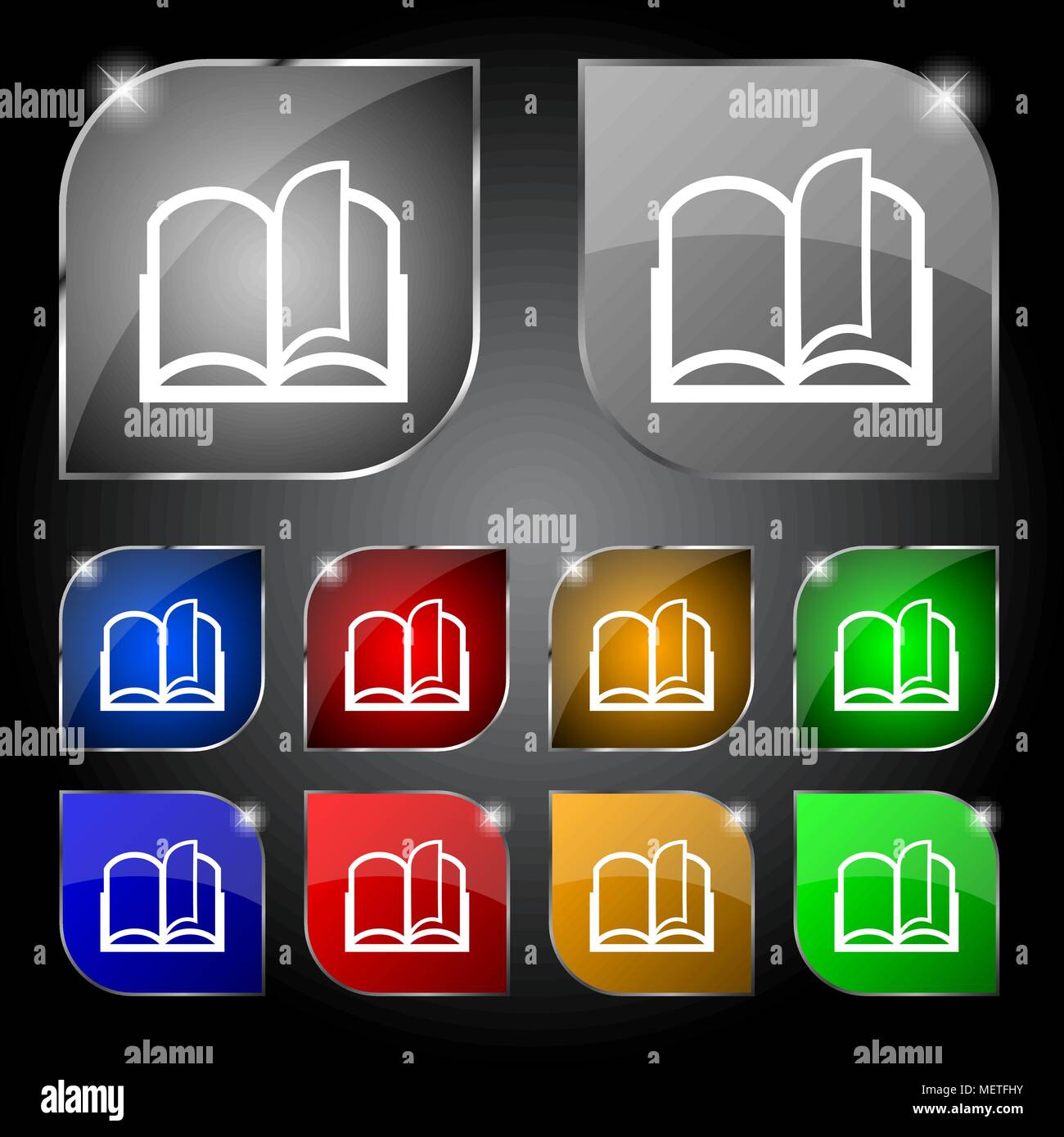 Book sign icon. Open book symbol. Set of colored buttons. Vector ...