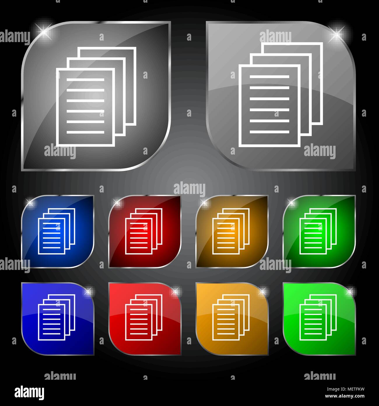 Copy file sign icon. Duplicate document symbol. Set of coloured buttons ...