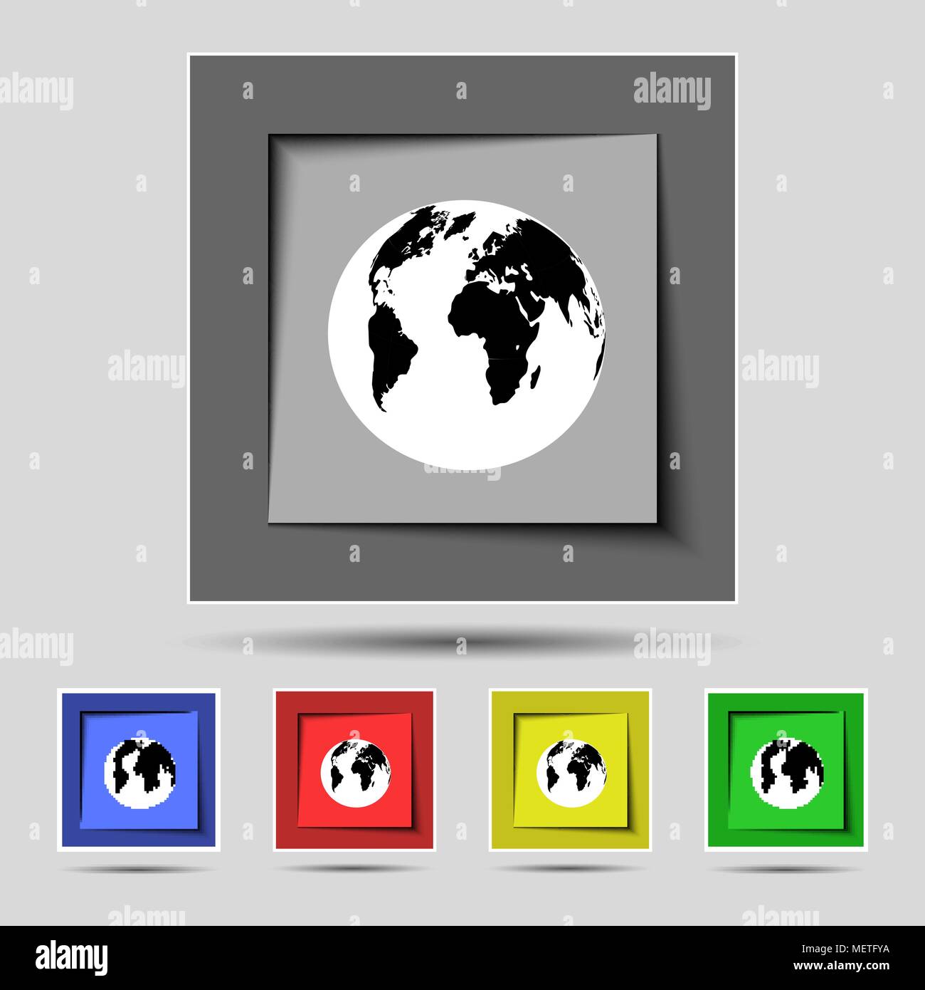Globe sign icon. World map geography symbol. Set colourful buttons ...