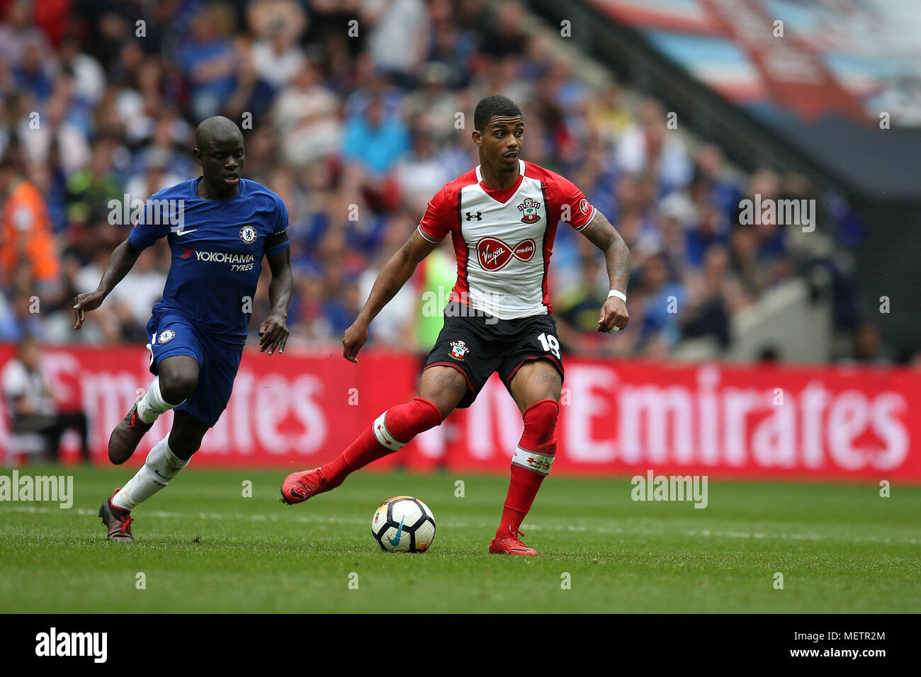 London, UK. 22nd Apr, 2018. Mario Lemina of Southampton in action. The  Emirates FA Cup semi final match, Chelsea v Southampton at Wembley Stadium  in London on Sunday 22nd April 2018. this