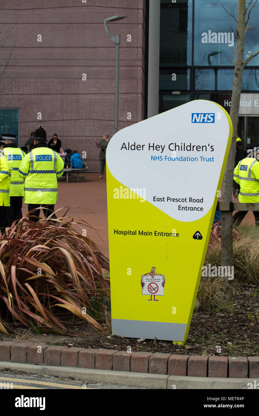 Alder Hey hospital, UK. 23rd Apr, 2018. Campaigners dubbed 'Alfie's Army', gathered outside Alder Hey hospital this afternoon in support of the parents of Alfie Evans who have lost their latest legal battle to take their terminally ill son to Italy for treatment. Over 200 people turned up to protest outside the Liverpool hospital after judges at the European Court of Human Rights (ECHR) refused to intervene in the case. Credit: ken biggs/Alamy Live News Stock Photo