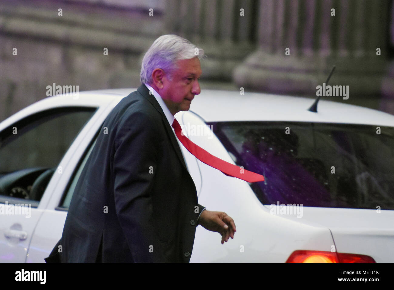 Candidate for Mexico's president  of Morena Political party Andres Manuel Lopez Obrador  attends the  First Debate of candidates for the Mexico's presidential election held  at Palace of Mining. Stock Photo