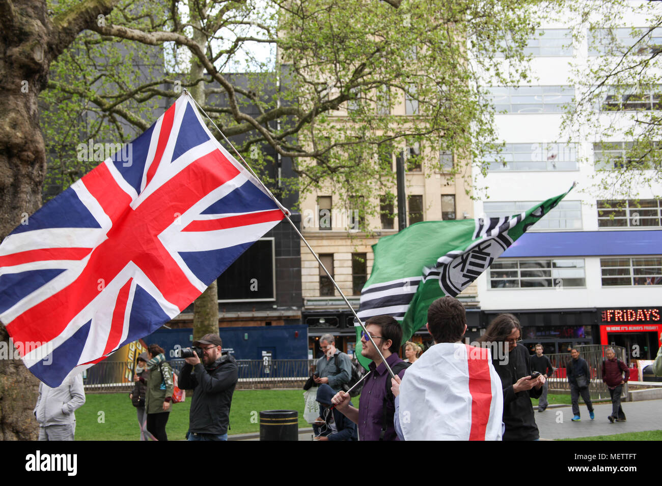 London, UK. 23rd April, 2018. Union Jack with the Right Wing 'Kekistani' Flag Credit: Alex Cavendish/Alamy Live News Stock Photo