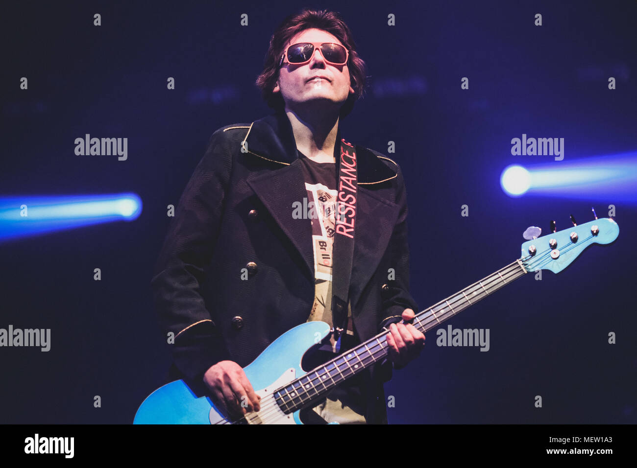 Newcastle, UK. 23rd April, 2018. Welsh rock band Manic Street Preachers perform at Newcastle's MetroRadio Arena on the opening night of their UK tour in support of Resistance Is Futile, their 13th studio album. Credit: Thomas Jackson/Alamy Live News Stock Photo