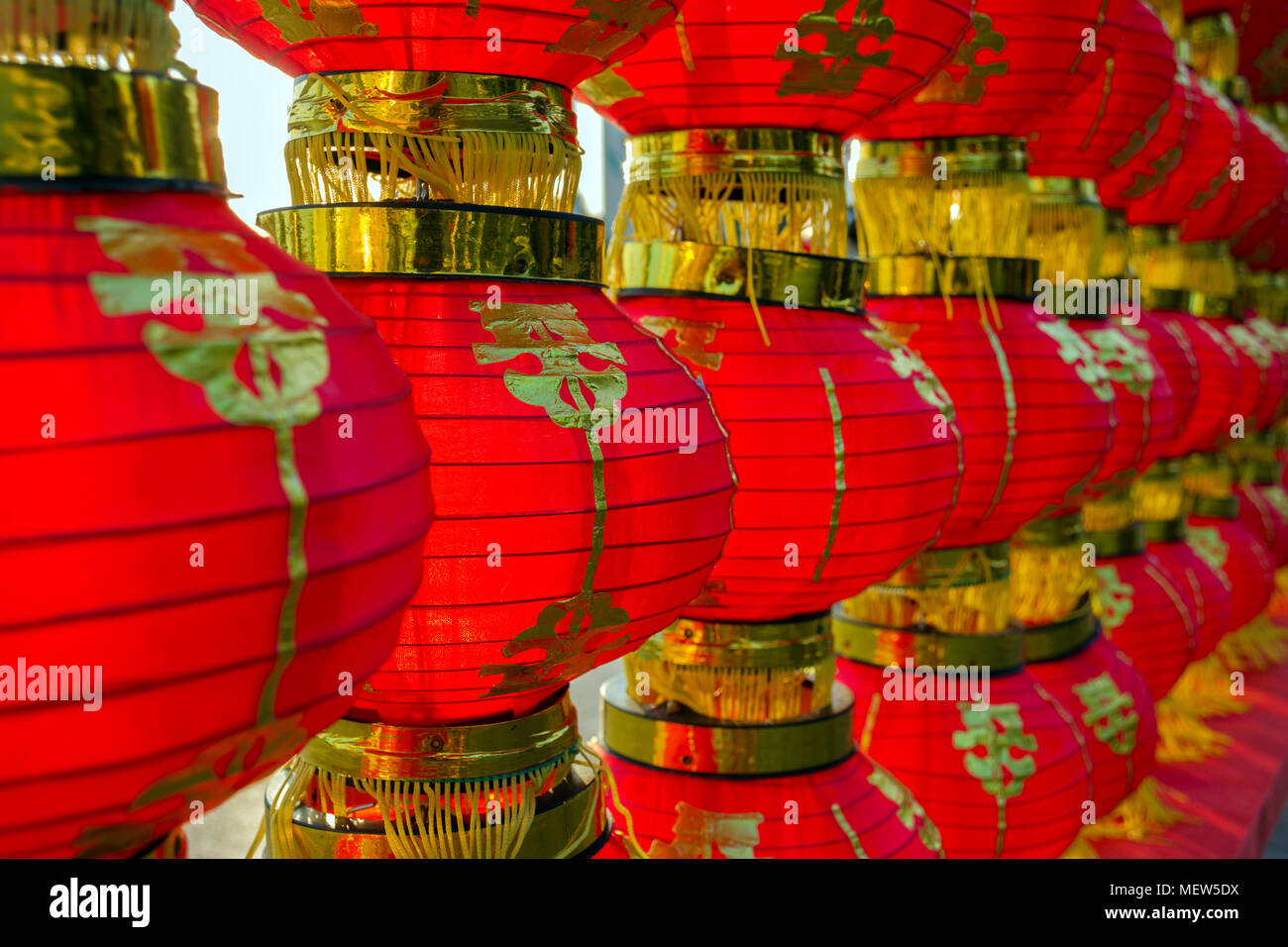 Rows of Chinese lantern bright red color Stock Photo - Alamy