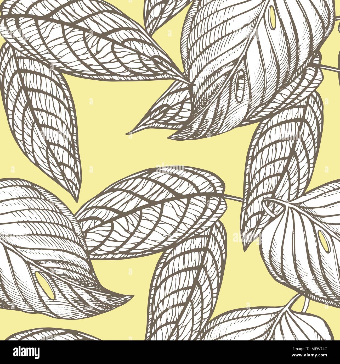 Jungle leaves seamless vector floral pattern background. Tropical palm ...