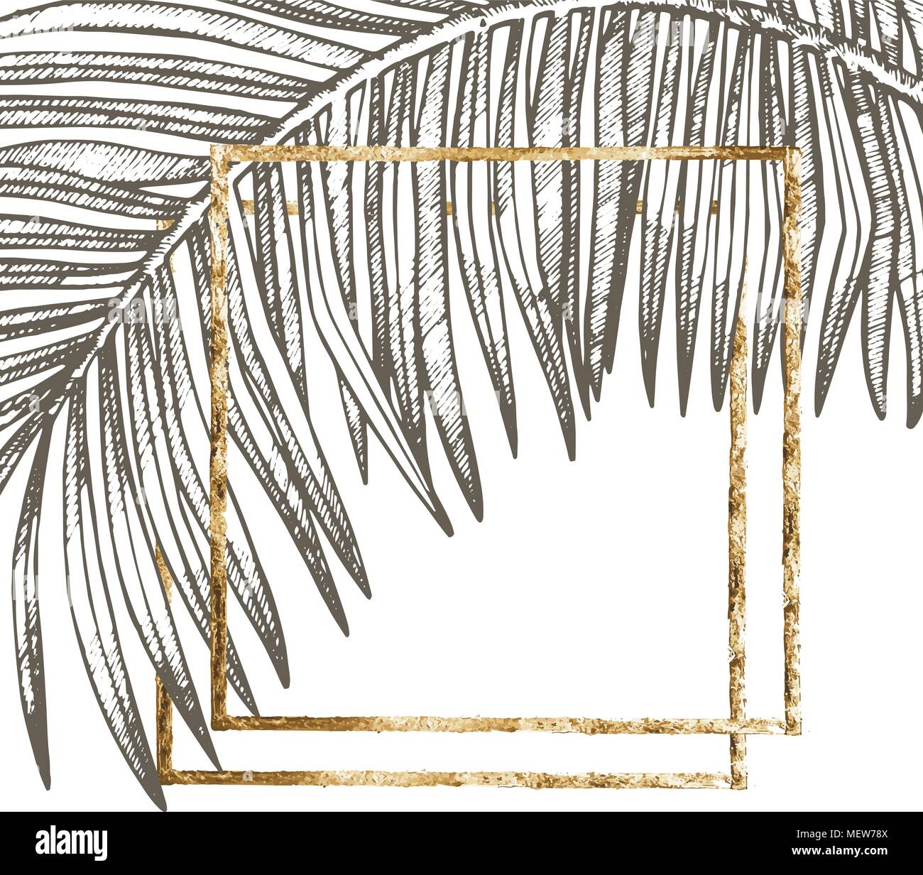 Summer tropical leaves vector design with gold frame. Floral background ...