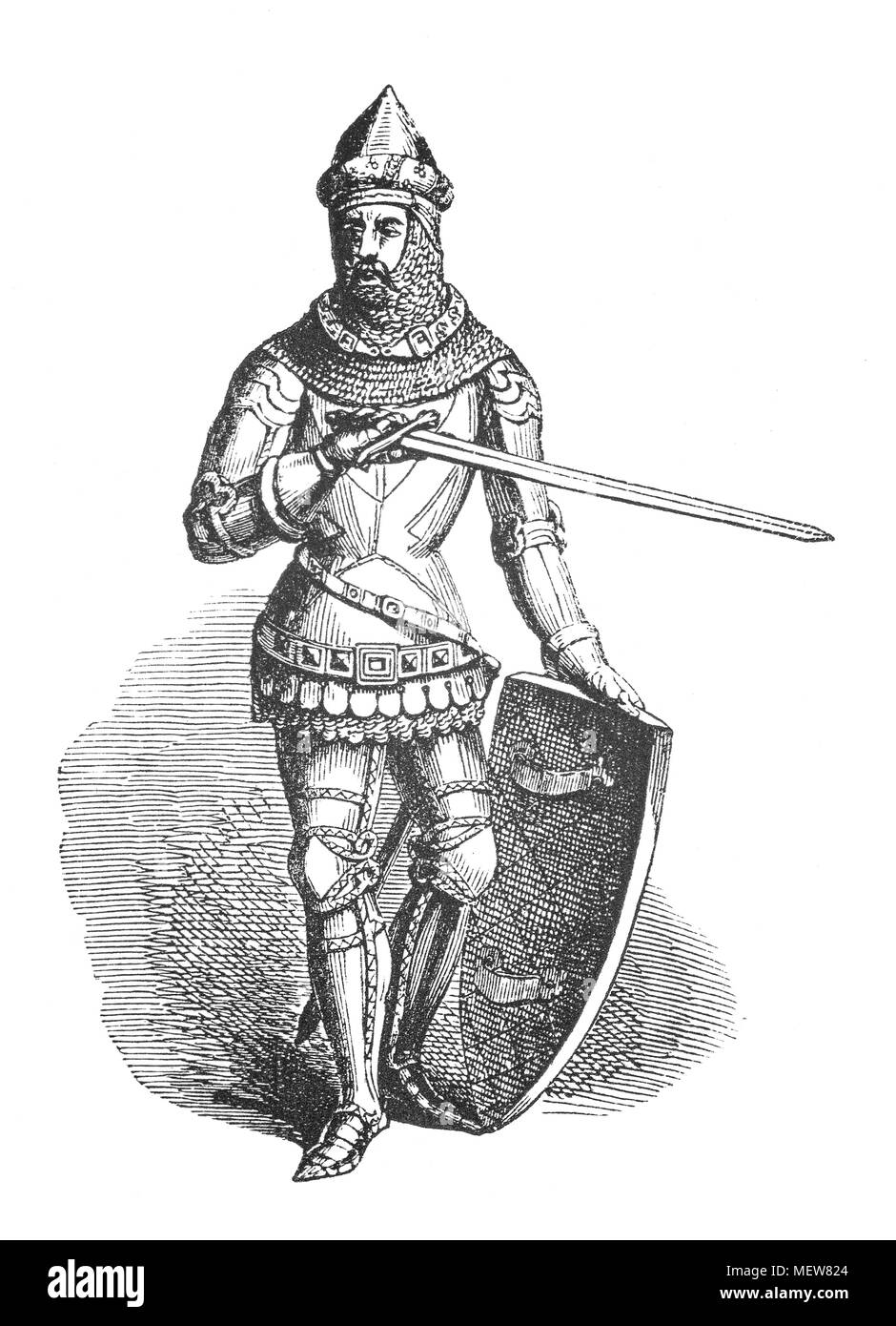 Ralph Neville, 1st earl of Westmorland (1364–1425), was knighted by Thomas of Woodstock, afterwards duke of Gloucester, during the French expedition of 1380, and succeeded to his father's barony in 1388. He had been joint warden of the west march in 1386, and was reappointed for a new term in 1390. In 1391 he was put on the commission which undertook the duties of constable in place of the duke of Gloucester, and he was repeatedly engaged in negotiations with the Scots. His support of the court party against the lords appellant was rewarded in 1397 by the earldom of Westmorland. Stock Photo