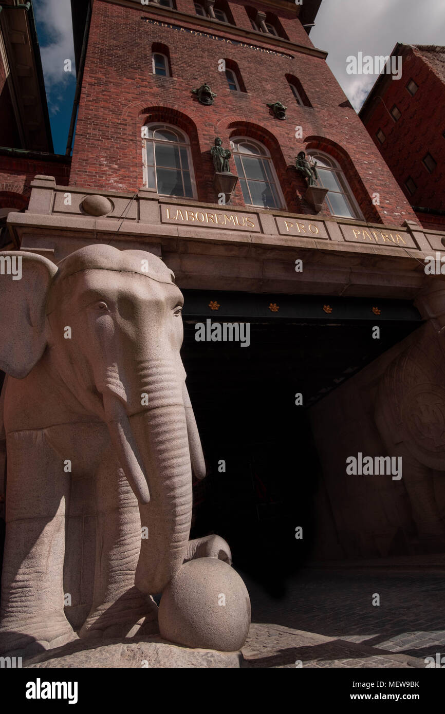 The Elephant gate (or Elefantporten) at the original Carlsberg factory in Copenhagen, Denmark. Stock Photo