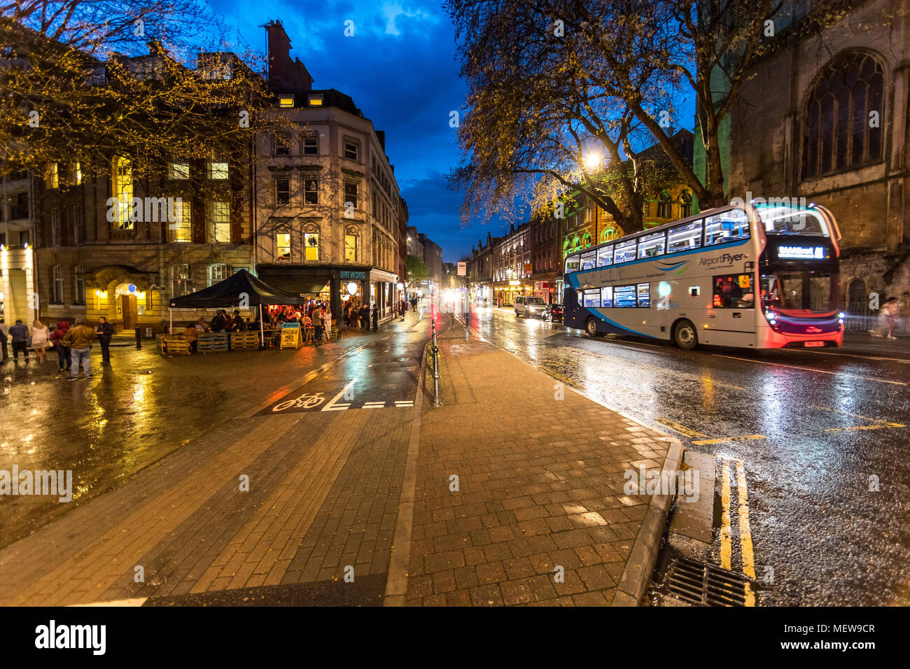 City bus on Baldwin Street. Wet night. Bristol Project Stock Photo Alamy
