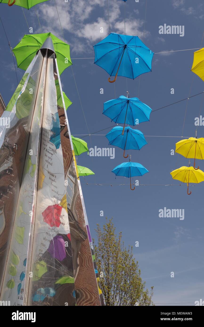 Spring In Exeter The Exeter Riddle and Colourful Spring Umbrellas. Exeter High Street ...