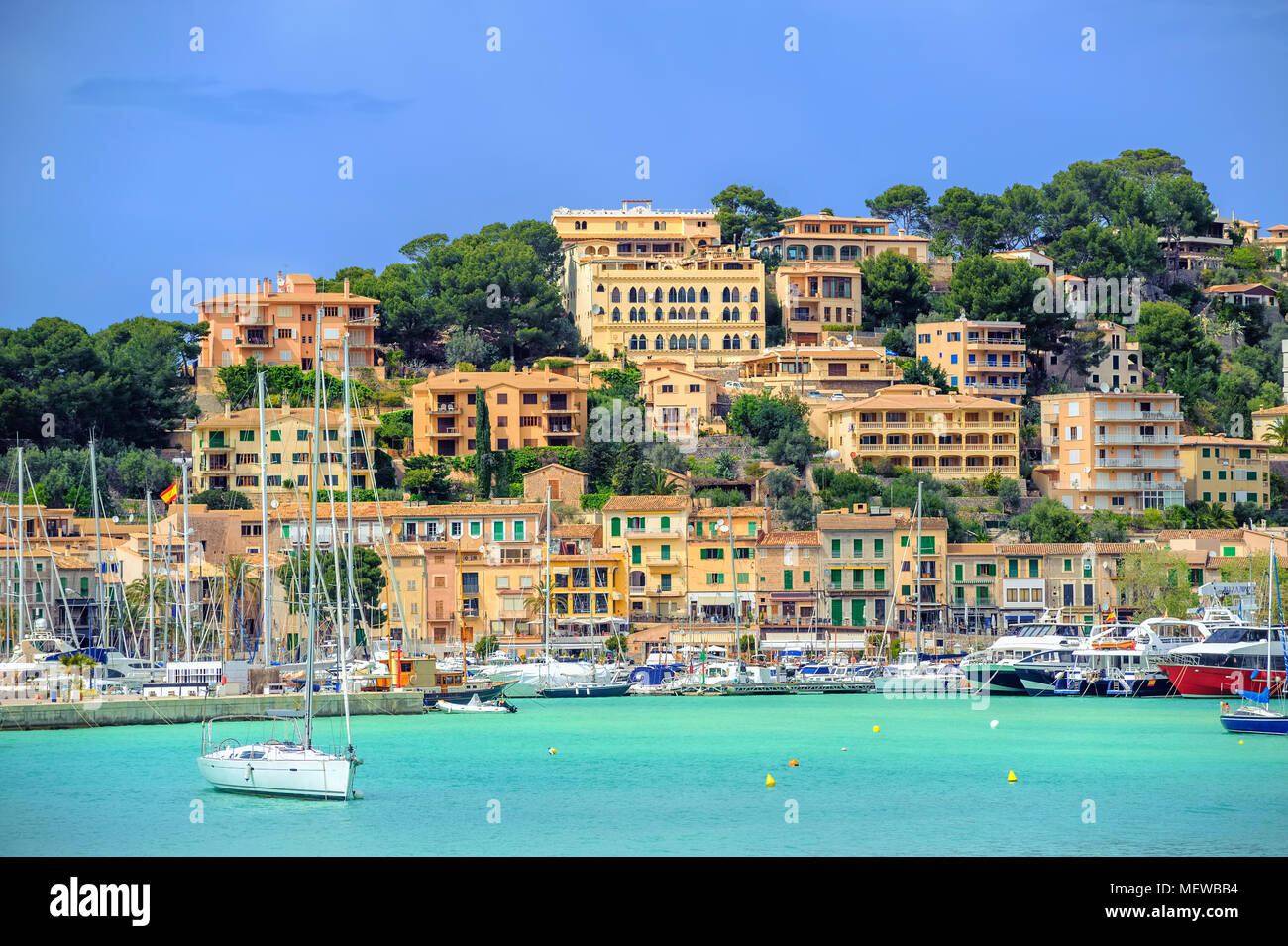 Port de Soller historical Old Town facing Mediterranean Sea is a popular tourist resort on