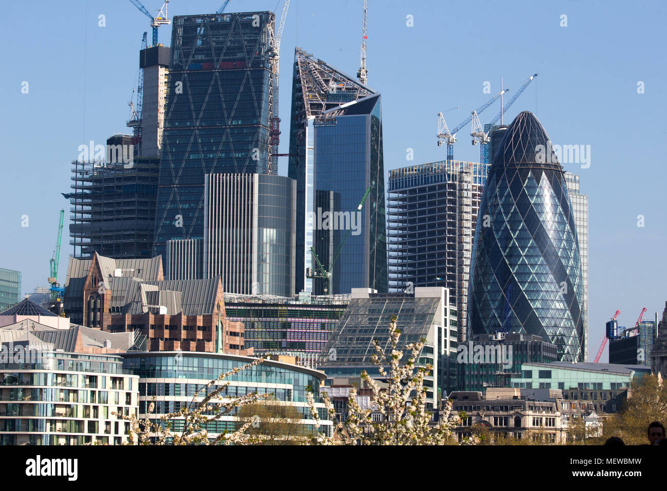View of financial area of The City of London including 30 St Mary Axe and 122 Leadenhall Street known as The Gherkin and The Cheesegrater respectively Stock Photo