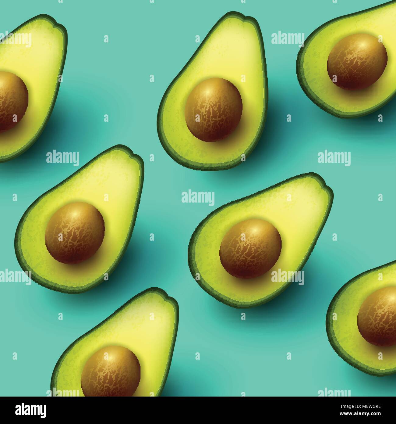 Healthy and fresh sliced avocado background. Vector illustration. Stock Vector
