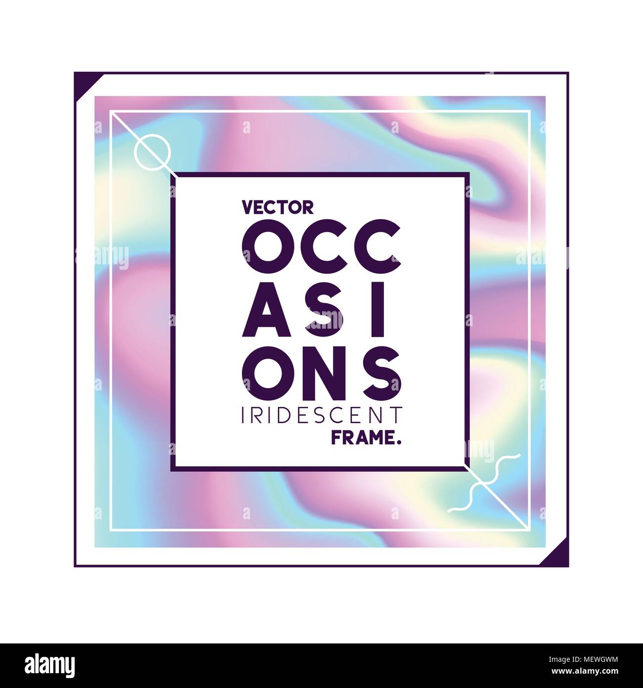 A square label design with a iridescent holographic texture background. Vector illustration. Stock Vector